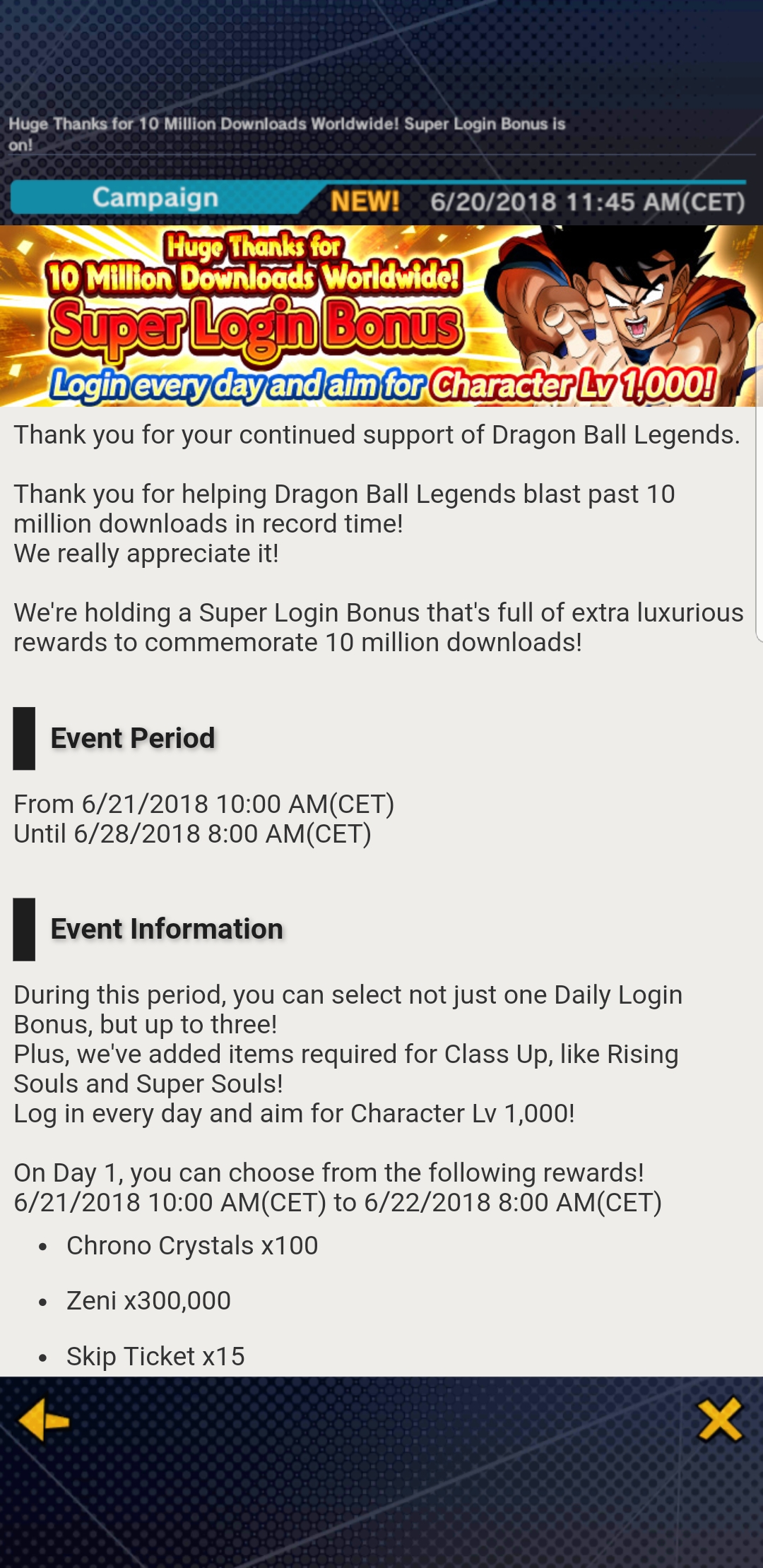 DB Legends, in arrivo la campagna Super Login Bonus